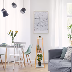 Support à plantes, 3 niveaux, rond, intérieur, bambou, mdf, h x d : 98 x 35 cm, étagères fleurs, blanc-nature - Relaxdays