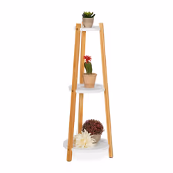Relaxdays 10046268, Support de pots, Bambou, Panneaux MDF, Blanc, Bois, Intérieure, 3 étagères, 280 mm