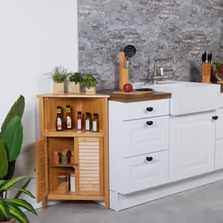 Meuble d'angle, bambou, HxLxP: 92x58x30 cm, rangement pour salle de bain avec 2 portes à lamelles, nature - Relaxdays