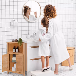 Meuble d'angle, bambou, HxLxP: 92x58x30 cm, rangement pour salle de bain avec 2 portes à lamelles, nature - Relaxdays