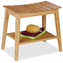 Relaxdays - Tabouret de salle de bain avec étagère, banc en bambou, HxLxP: 45x51,5x34 cm, couloir & salle de bain, nature