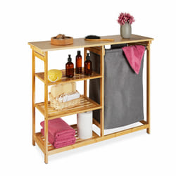 Meuble à linge, étagère avec 3 niveaux, sac amovible, hlp : 80 x 100 x 32 cm, salle de bain, nature - Relaxdays