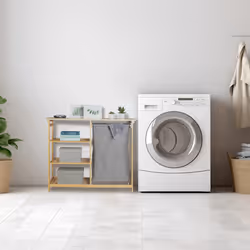Meuble à linge, étagère avec 3 niveaux, sac amovible, hlp : 80 x 100 x 32 cm, salle de bain, nature - Relaxdays