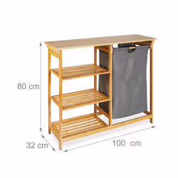 Meuble à linge, étagère avec 3 niveaux, sac amovible, hlp : 80 x 100 x 32 cm, salle de bain, nature - Relaxdays - Vue supplémentaire 4