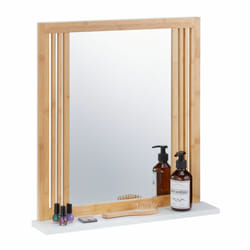 Relaxdays - Miroir avec tablette, bambou & mdf, rectangulaire, HxLxP: 56,5x54x10 cm, à accrocher, nature - blanc