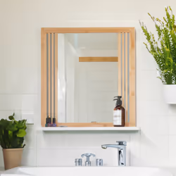 Relaxdays - Miroir avec tablette, bambou & mdf, rectangulaire, HxLxP: 56,5x54x10 cm, à accrocher, nature - blanc