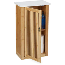 Relaxdays - Rangement salle de bain, meuble à accrocher avec étagère, HxLxP : 60x34,5x21 cm, bambou & mdf, nature - blanc