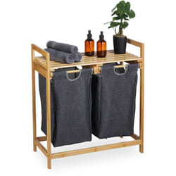 Relaxdays - Meuble à linge, bambou, 2 sacs amovibles, surface pratique, hlp : 73x64x33 cm, salle de bain, nature et gris