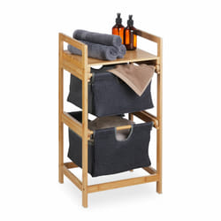 Meuble à linge, bambou, 2 sacs amovibles, surface pratique, hlp : 73x36,5x33 cm, salle de bain, nature et gris - Relaxdays