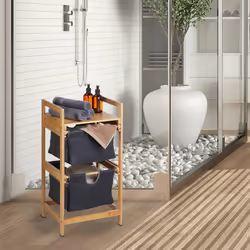 Meuble à linge, bambou, 2 sacs amovibles, surface pratique, hlp : 73x36,5x33 cm, salle de bain, nature et gris - Relaxdays