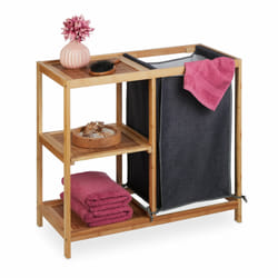 Meuble à linge, en bambou, étagère avec 3 niveaux, sac amovible, hlp : 65x68x33 cm, salle de bain, nature/gris - Relaxdays