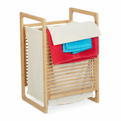 Relaxdays Meuble à linge, structure en bambou, rectangulaire, couvercle, HLP : 60 x 40 x 35 cm, nature et crème