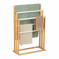 Porte-serviettes à 6 barres, en bambou, non fixe, h x l x p : 82 x 55 x 24 cm, salle de bain, nature et blanc - Relaxdays