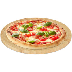 Planche à pizza, bambou naturel, diamètre de 32 cm, plateau de service pour fromages, support rond, nature - Relaxdays