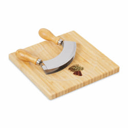 Relaxdays - Hachoir berceuse avec planche, bambou & acier inoxydable, couteau à double lame, 20x20 cm, nature - argenté