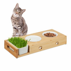 Relaxdays - Gamelles pour chats & récipient pour herbe, 2 bols céramique de 250 ml, pour lave-vaisselle, nature - blanc