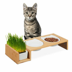 Relaxdays - Gamelles pour chats & récipient pour herbe, 2 bols en céramique de 400 ml, pour lave-vaisselle, nature - blanc