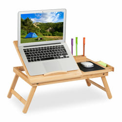 Relaxdays - Support de tablette pour lit & canapé, pliable, HxLxP : 17,5x62x34 cm, bambou, tiroir & tapis à souris, nature