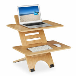 Relaxdays Support pour bureau, réglable en hauteur, 2 surfaces, bambou, organisateur, travailler debout, nature