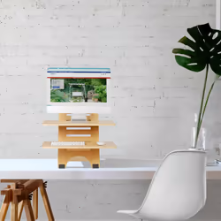 Relaxdays Support pour bureau, réglable en hauteur, 2 surfaces, bambou, organisateur, travailler debout, nature