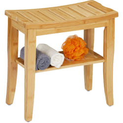Tabouret en bambou, banc avec étagère, HxLxP: 45,5 x 48 x 25 cm, rangement pour entrée & salle de bain, nature - Relaxdays