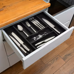 Bac à couverts extensible, bambou, HxLxP: 5x30,5-49x46 cm, 5-7 compartiments, range-couverts à tiroirs, noir - Relaxdays - Vue supplémentaire 2