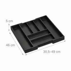 Bac à couverts extensible, bambou, HxLxP: 5x30,5-49x46 cm, 5-7 compartiments, range-couverts à tiroirs, noir - Relaxdays - Vue supplémentaire 4
