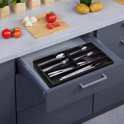 Organiseur en bambou, 7 compartiments, range-couverts pour tiroir, HxLxP: 4 x 44 x 30,5 cm, rangement, noir - Relaxdays