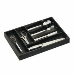 Bac à couverts, 6 compartiments, h x l x p : 5 x 43 x 30,5 cm, organiseur tiroirs, range-couverts bambou, noir - Relaxdays
