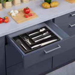 Bac à couverts, 6 compartiments, h x l x p : 5 x 43 x 30,5 cm, organiseur tiroirs, range-couverts bambou, noir - Relaxdays