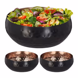 Saladier lot de 3 design martelé Ø 13 cm acier inoxydable service et salades plat de cuisine arrondi noir/cuivre