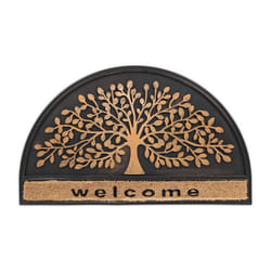 Relaxdays Tapis demi-rond arbre & inscription «Welcome» 75x45 cm antidérapant intérieur & extérieur noir - bronze