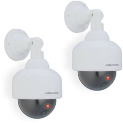 Relaxdays - Fausse caméra de surveillance en dôme, lot de 2, lumière led clignotante, dissuade intrus, intérieur/extérieur, blanche