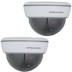 Relaxdays - Caméra factice en dôme, lot de 2, lumière led clignotante, intérieur & extérieur, dissuader intrus, surveillance, blanc