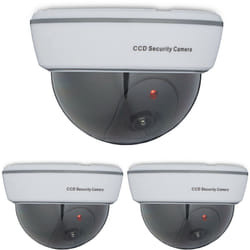 Relaxdays - Caméra factice en dôme, lot de 3, lumière led clignotante, intérieur & extérieur, dissuader intrus, surveillance, blanc