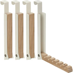 Relaxdays - 4x Portemanteaux pliables, pour porte de max 2 cm d'épaisseur, à accrocher, 6 cintres, métal et bois, crème