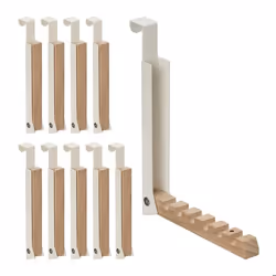10x Portemanteaux pliables pour porte de max 2 cm d’épaisseur à accrocher 6 cintres métal et bois crème