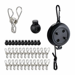 Corde à linge extensible jusqu'à 7,85 m, accessoire à enrouler, à emporter en vadrouille, fil plastique, noir - Relaxdays
