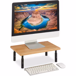 Ce support d'écran en bambou naturel met de l'ordre sur ton bureau. Le support pour PC crée ainsi un espace de rangement supp ...