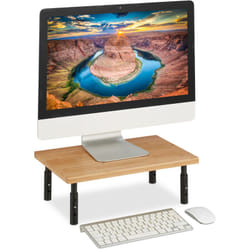 Relaxdays - Support pour moniteur, réglable en hauteur, pour votre bureau, h x l x p : 16 x 42 x 26,5 cm, nature et noir