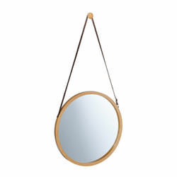 Relaxdays - Miroir suspendu rond, sangle réglable, cadre bambou, entrée, salle de bain & wc, diamètre : 38 cm, nature