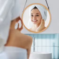 Relaxdays - Miroir suspendu rond, sangle réglable, cadre bambou, entrée, salle de bain & wc, diamètre : 38 cm, nature