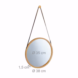 Relaxdays - Miroir suspendu rond, sangle réglable, cadre bambou, entrée, salle de bain & wc, diamètre : 38 cm, nature - Vue supplémentaire 4
