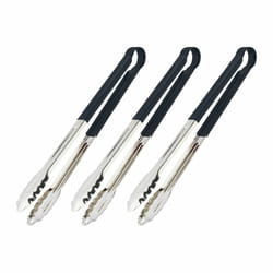 Relaxdays - Pince à barbecue, lot de 3, acier inoxydable, manche antidérapant, pour cuisine et grillades, noir/argenté