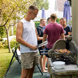 Relaxdays - Pince à barbecue, lot de 3, acier inoxydable, manche antidérapant, pour cuisine et grillades, noir/argenté