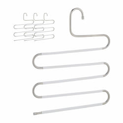 Cintre pour pantalon, lot de 4, forme un s, 5 barres, antidérapant, peu encombrant, argenté et blanc - Relaxdays
