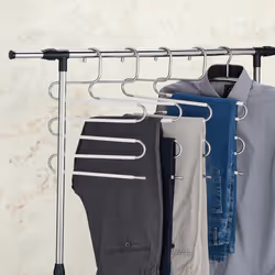 Cintre pour pantalon, lot de 4, forme un s, 5 barres, antidérapant, peu encombrant, argenté et blanc - Relaxdays