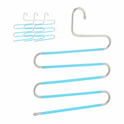 Cintre pour pantalon, lot de 4, forme un s, 5 barres, antidérapant, peu encombrant, argenté et bleu clair - Relaxdays