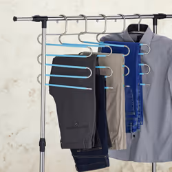 Cintre pour pantalon, lot de 4, forme un s, 5 barres, antidérapant, peu encombrant, argenté et bleu clair - Relaxdays