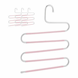 Relaxdays Cintre pour pantalon, lot de 4, forme un S, 5 barres, antidérapant, peu encombrant, argenté et rose